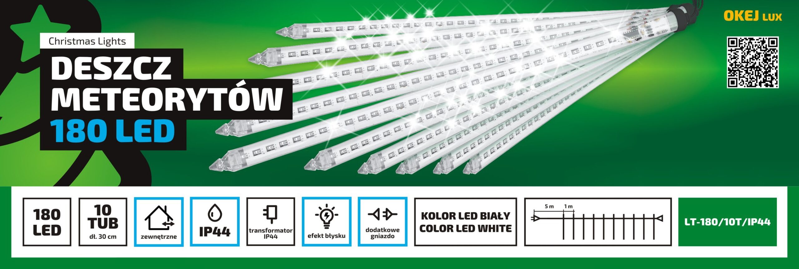Kurtyna świetlna LED deszczu meteorytów 9 metrów zewnętrzne 180 LED Światło stałe - Multikolor 2 Kurtyna świetlna LED deszczu meteorytów 9 metrów zewnętrzne 180 LED Światło stałe - Multikolor 28