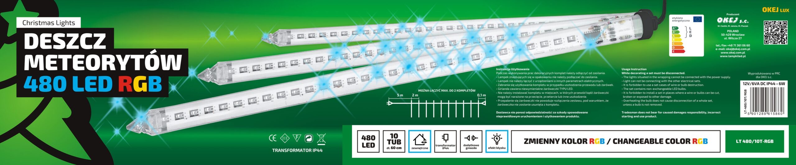 Zewnętrzna kurtyna sopli LED 18 metrów 10 LED Światło stałe - 7 Kolorów 2 Zewnętrzna kurtyna sopli LED 18 metrów 10 LED Światło stałe - 7 Kolorów 26