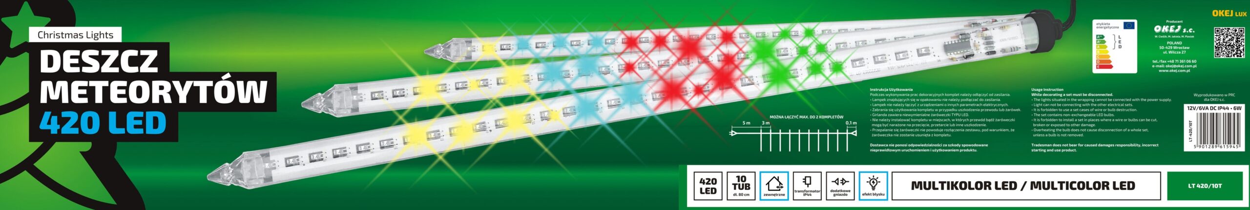 Kurtyna świetlna LED efekt deszczu meteorytów 27 metrów zewnętrzne 420 LED Światło stałe - Multikolor 12 Kurtyna świetlna LED efekt deszczu meteorytów 27 metrów zewnętrzne 420 LED Światło stałe - Multikolor 42