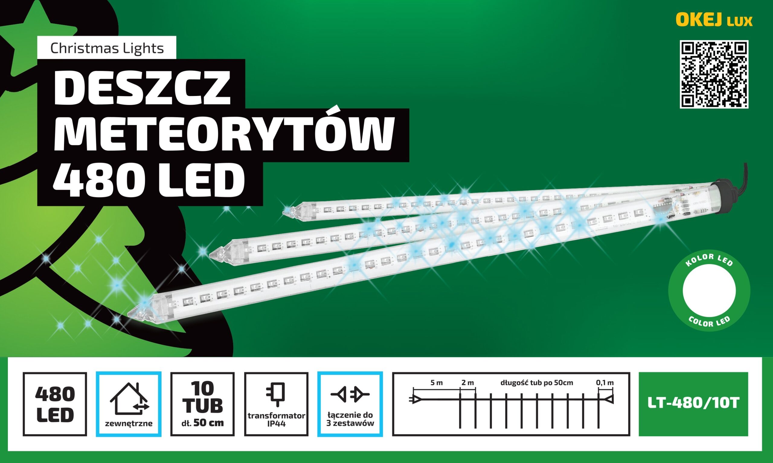 Kurtyna świetlna LED efekt deszczu meteorytów 18 metrów zewnętrzne 480 LED Światło stałe - Zimny Biały 2 Kurtyna świetlna LED efekt deszczu meteorytów 18 metrów zewnętrzne 480 LED Światło stałe - Zimny Biały 26