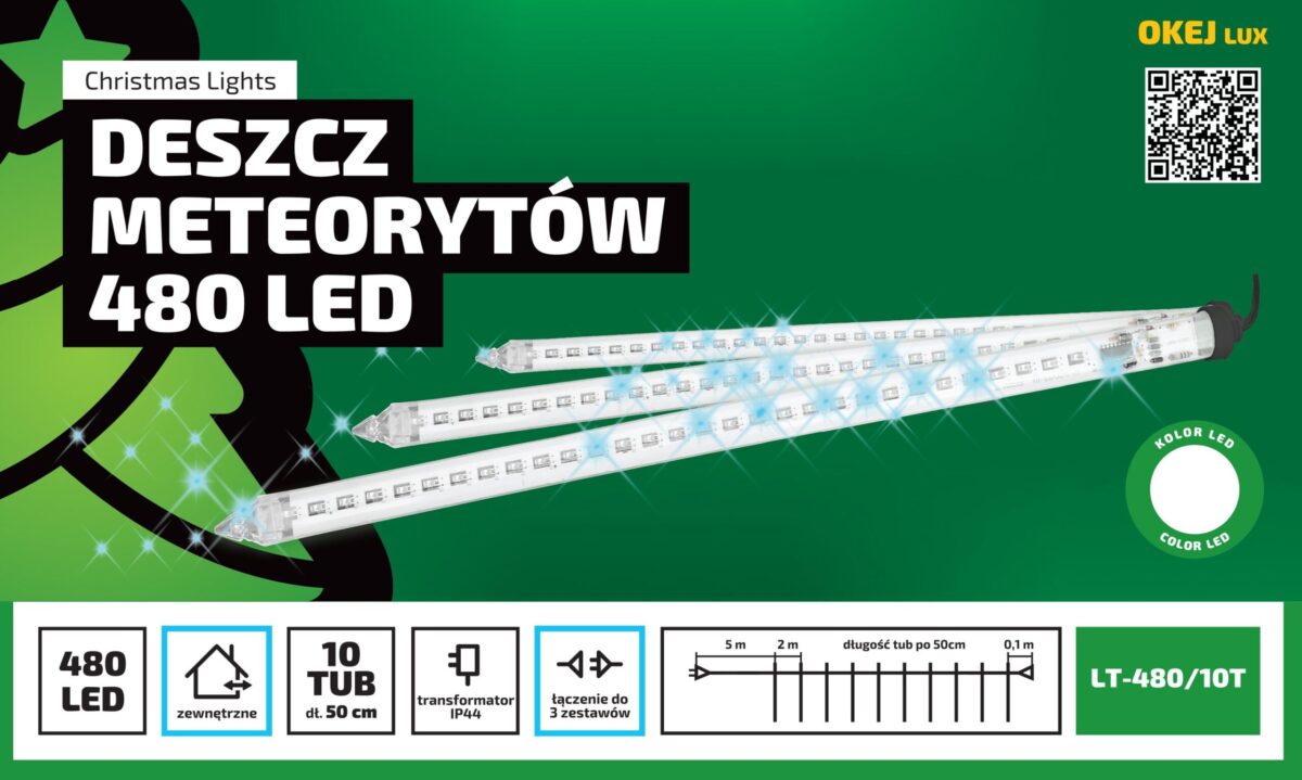 Kurtyna świetlna LED efekt deszczu meteorytów 18 metrów zewnętrzne 480 LED Światło stałe - Ciepły Biały 1
