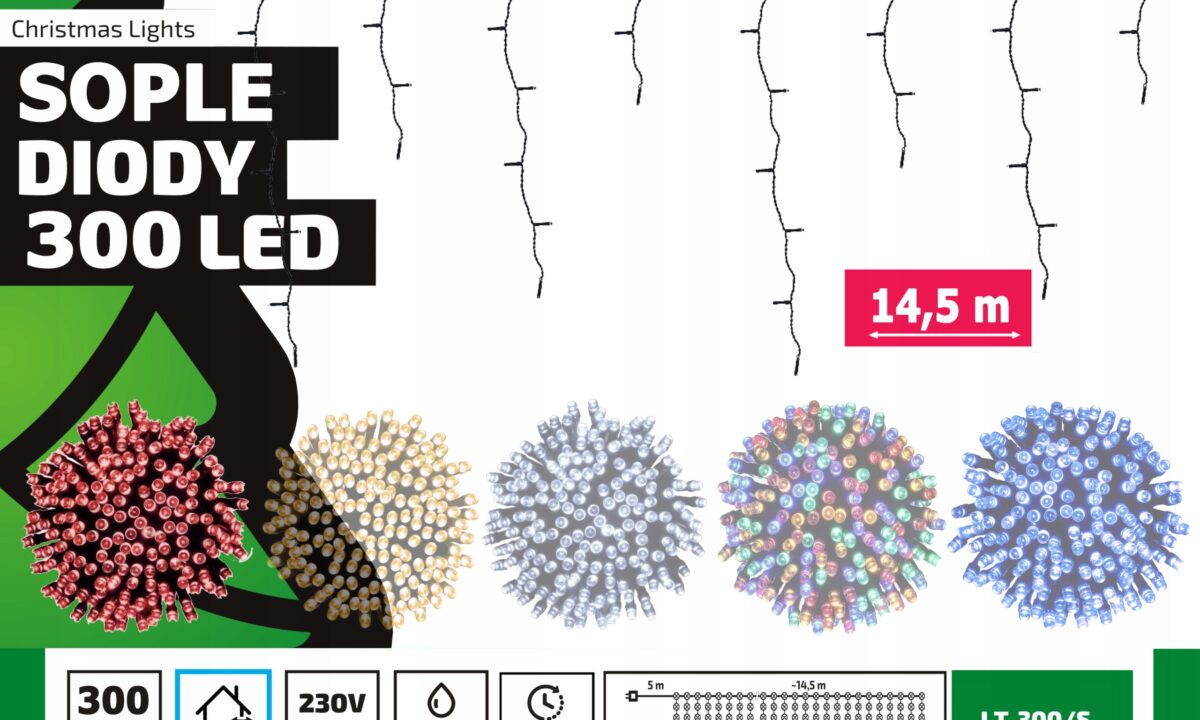 Sople led oświetlenie świąteczne 14 5m zewnętrzne 300 LED Światło stałe - Czerwony