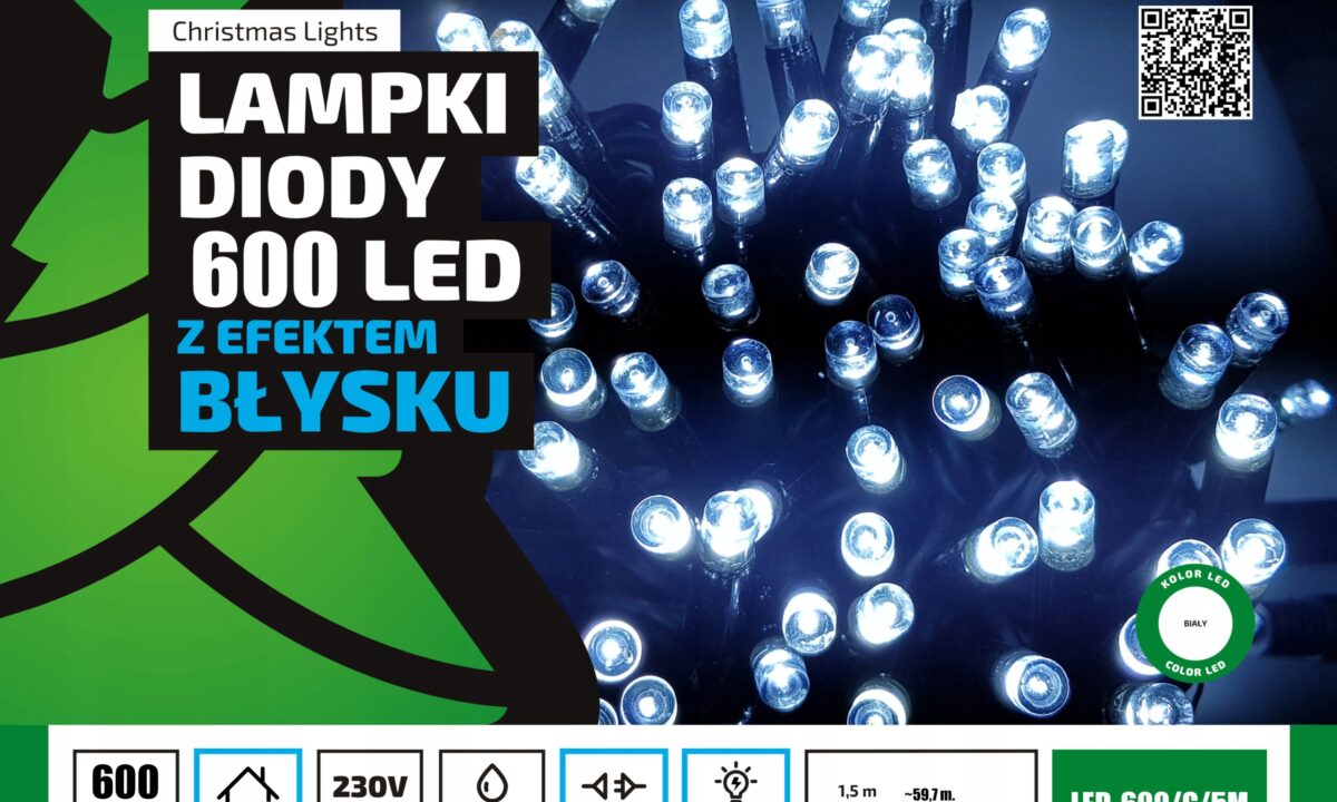 Lampki choinkowe Profesjonalne Oświetlenie Świąteczne 20 metrów zewnętrzne 200 LED z gniazdem - Flash - Zimny Biały