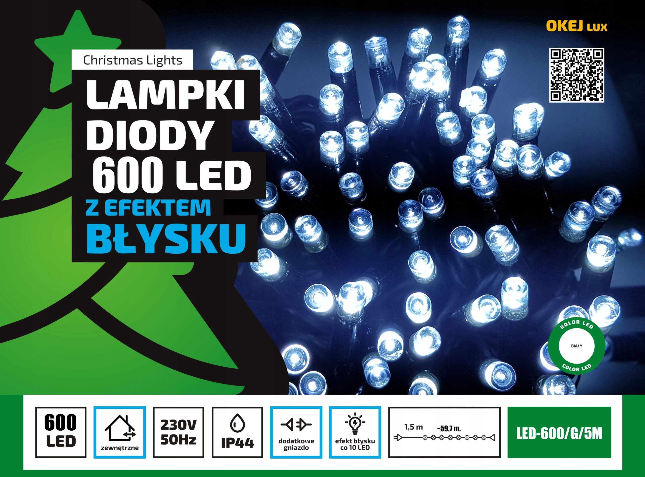 Lampki choinkowe Profesjonalne Oświetlenie Świąteczne 20 metrów zewnętrzne 200 LED z gniazdem - Flash - Zimny Biały 2 Lampki choinkowe Profesjonalne Oświetlenie Świąteczne 20 metrów zewnętrzne 200 LED z gniazdem - Flash - Zimny Biały 20