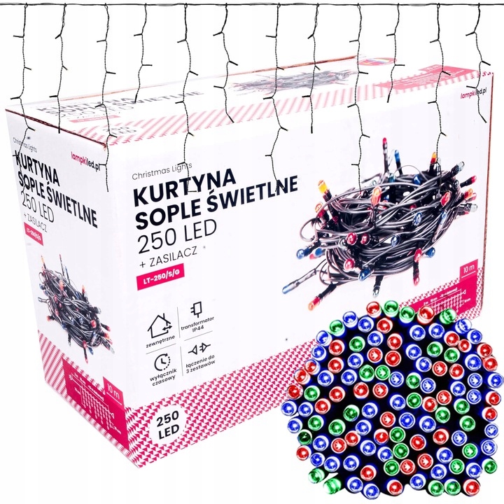 Sople led oświetlenie świąteczne 10m zewnętrzne 250 led z gniazdem - Programator 8 funkcji - Multikolor 2 Sople led oświetlenie świąteczne 10m zewnętrzne 250 led z gniazdem - Programator 8 funkcji - Multikolor 30