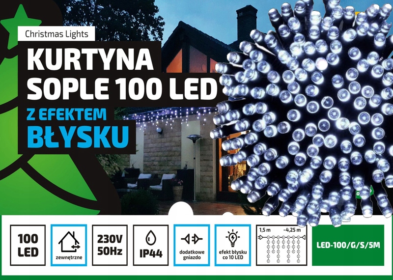 Sople LED Profesjonalne Oświetlenie Świąteczne 4,25m zewnętrzne 100 LED z gniazdem - Flash - Zimny Biały 2 Sople LED Profesjonalne Oświetlenie Świąteczne 4,25m zewnętrzne 100 LED z gniazdem - Flash - Zimny Biały 20