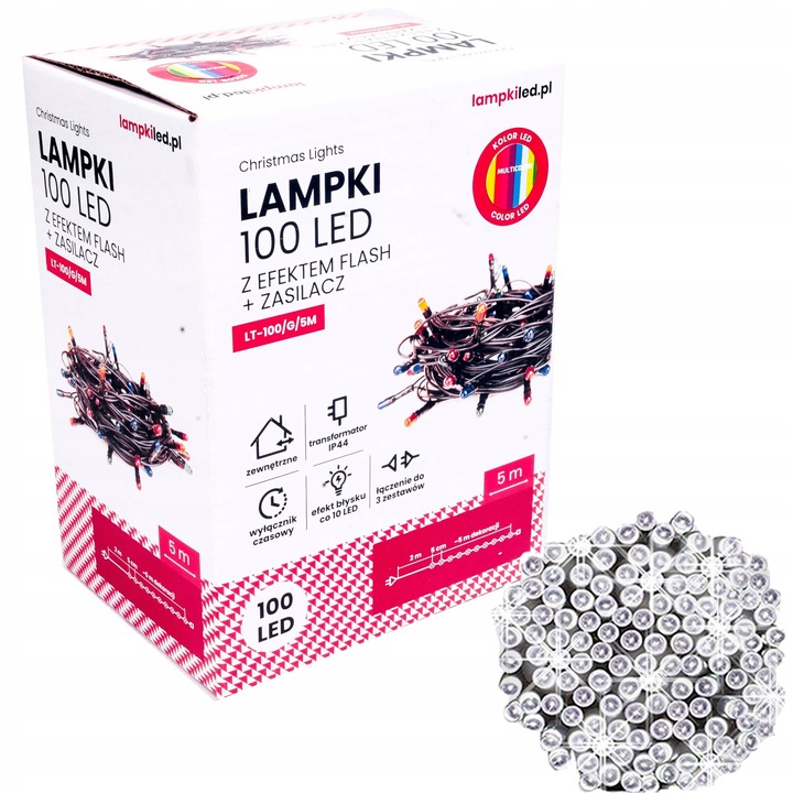 Lampki choinkowe łańcuch led 5m zewnętrzne 100 LED z gniazdem - Flash - Zimny Biały 2 Lampki choinkowe łańcuch led 5m zewnętrzne 100 LED z gniazdem - Flash - Zimny Biały 22
