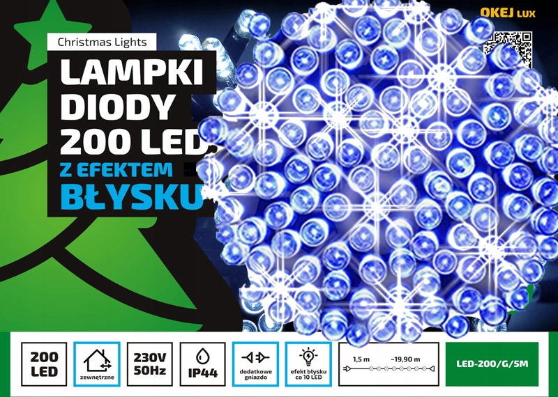 Lampki choinkowe Profesjonalne Oświetlenie Świąteczne 20 metrów zewnętrzne 200 LED z gniazdem - Flash - Niebieski 2 Lampki choinkowe Profesjonalne Oświetlenie Świąteczne 20 metrów zewnętrzne 200 LED z gniazdem - Flash - Niebieski 20