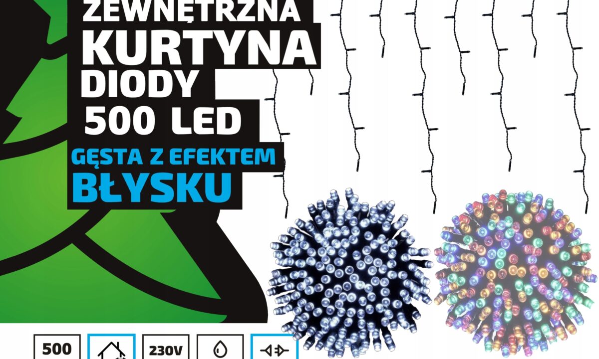Sople led oświetlenie świąteczne 20m zewnętrzne 500 LED z gniazdem - Flash - Zimny Biały