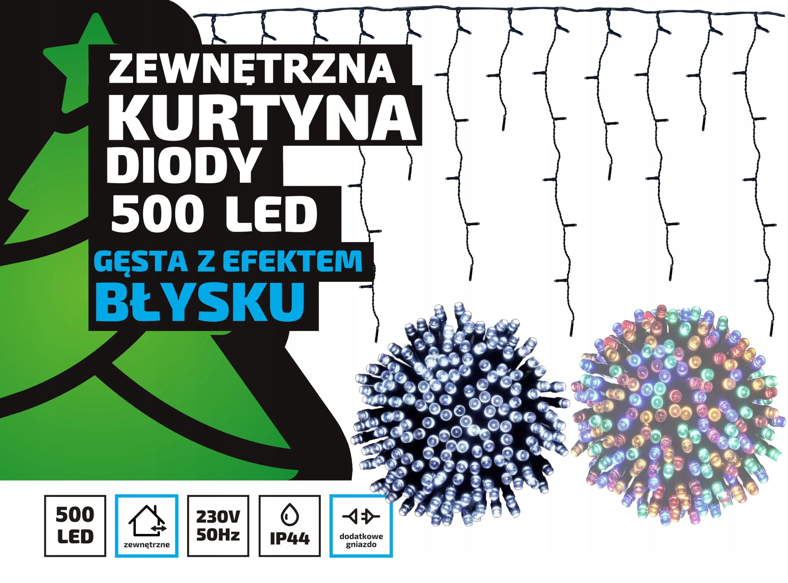 Sople led oświetlenie świąteczne 20m zewnętrzne 500 LED z gniazdem - Flash - Zimny Biały 2 Sople led oświetlenie świąteczne 20m zewnętrzne 500 LED z gniazdem - Flash - Zimny Biały 20