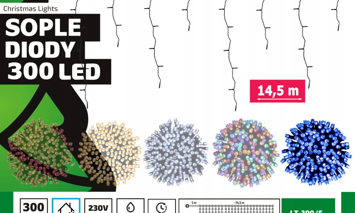 Sople led oświetlenie świąteczne 14 5m zewnętrzne 300 LED Światło stałe - Niebieski