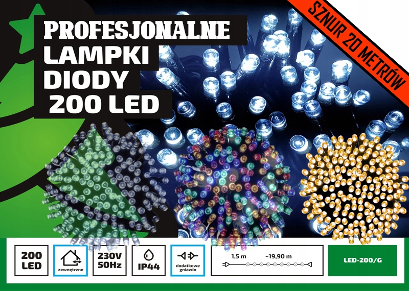 Lampki choinkowe łańcuch led Profesjonalne Oświetlenie Świąteczne 20m zewnętrzne 200 LED z gniazdem - Światło stałe - Ciepły Biały 2 Lampki choinkowe łańcuch led Profesjonalne Oświetlenie Świąteczne 20m zewnętrzne 200 LED z gniazdem - Światło stałe - Ciepły Biały 20