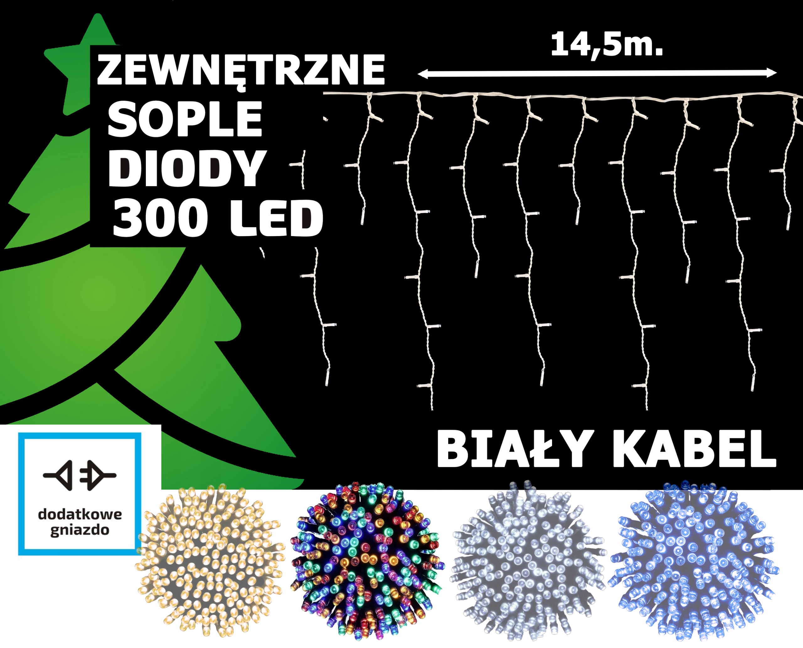 Sople LED Oświetlenie Świąteczne 14,5m Zewnętrzne 300 LED z gniazdem - Flash - Multikolor 2 Sople LED Oświetlenie Świąteczne 14,5m Zewnętrzne 300 LED z gniazdem - Flash - Multikolor 20