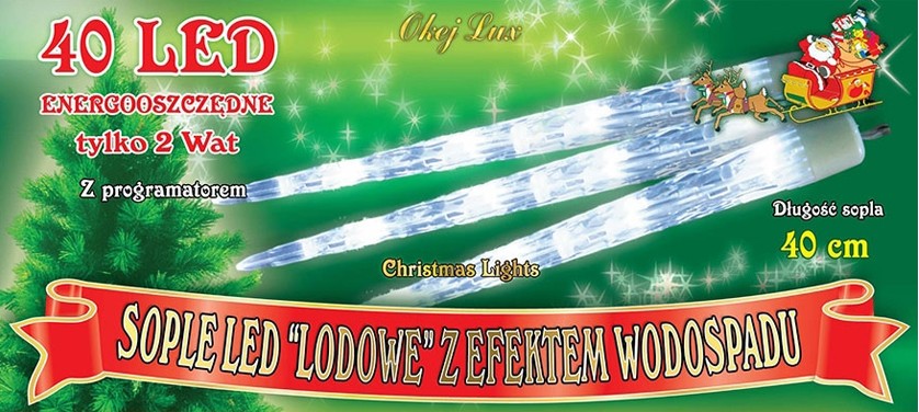 Sople LED deszcz metorytów 3,4m wewnętrzne 40 LED Programator 8 funkcji - Zimny Biały 1