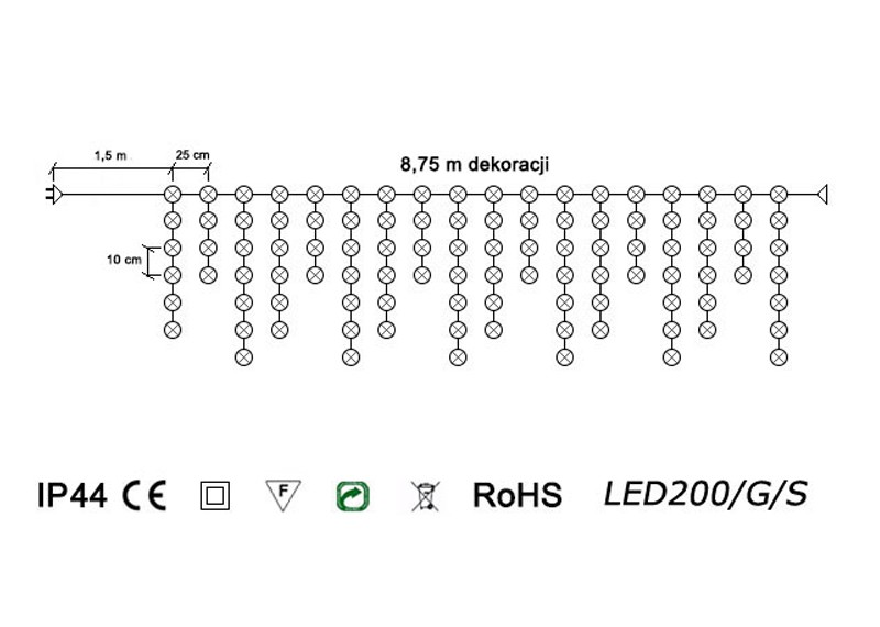 Sople LED Profesjonalne Oświetlenie Świąteczne 8,75m Zewnętrzne 200 LED z gniazdem - Światło stałe - Multikolor 3 Sople LED Profesjonalne Oświetlenie Świąteczne 8,75m Zewnętrzne 200 LED z gniazdem - Światło stałe - Multikolor 21