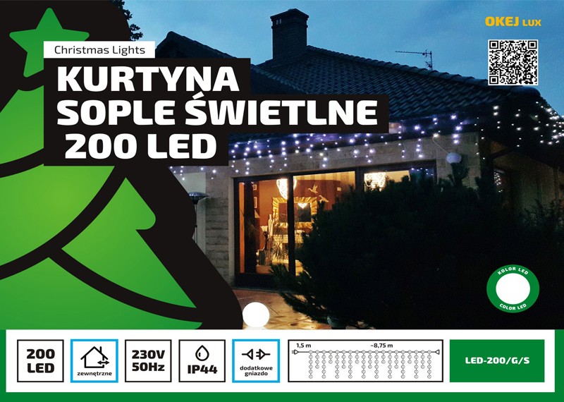 Sople LED Profesjonalne Oświetlenie Świąteczne 8,75m Zewnętrzne 200 LED z gniazdem - Światło stałe - Ciepły Biały 1