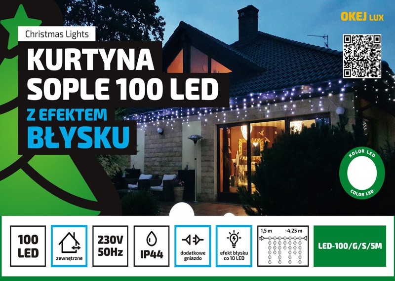 Sople LED Profesjonalne Oświetlenie Świąteczne 4,25m zewnętrzne 100 LED z gniazdem - Flash - Niebieski 1