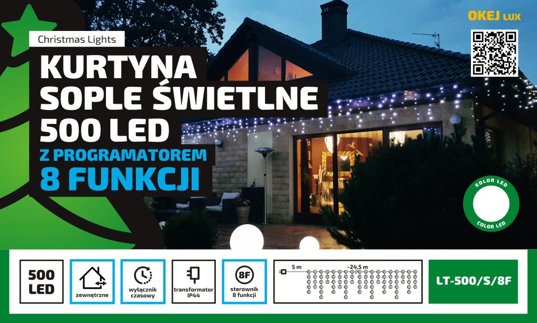 Sople LED Oświetlenie Świąteczne 24,5m Zewnętrzne 500 LED Programator 8 funkcji - Ciepły Biały 2 Sople LED Oświetlenie Świąteczne 24,5m Zewnętrzne 500 LED Programator 8 funkcji - Ciepły Biały 20