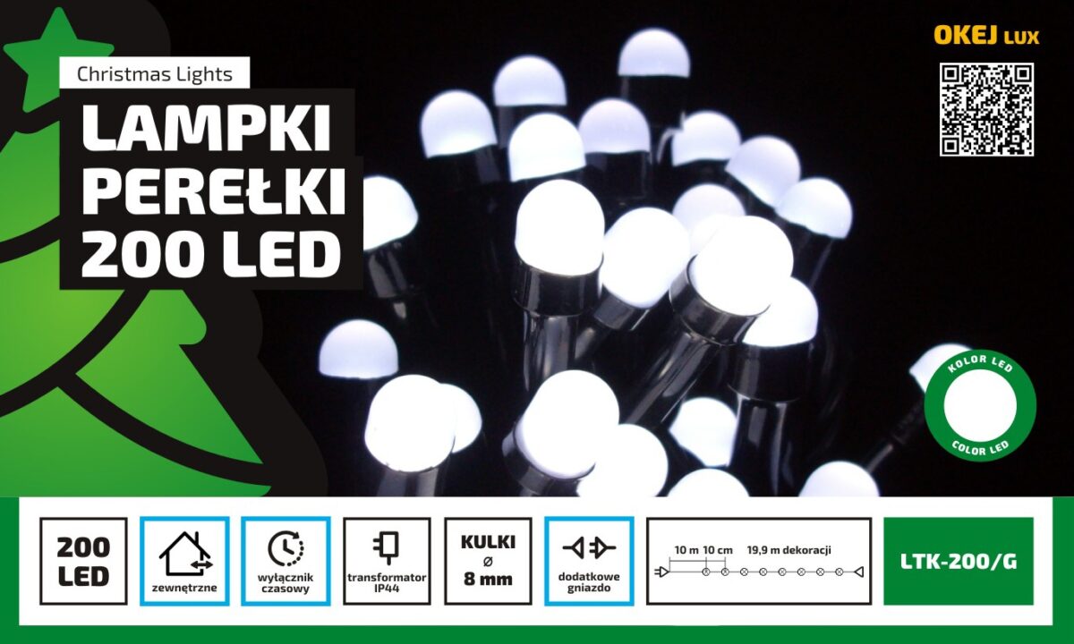 Lampki choinkowe lampki perełki 20 metrów zewnętrzne 200 LED Światło stałe - Multikolor 1