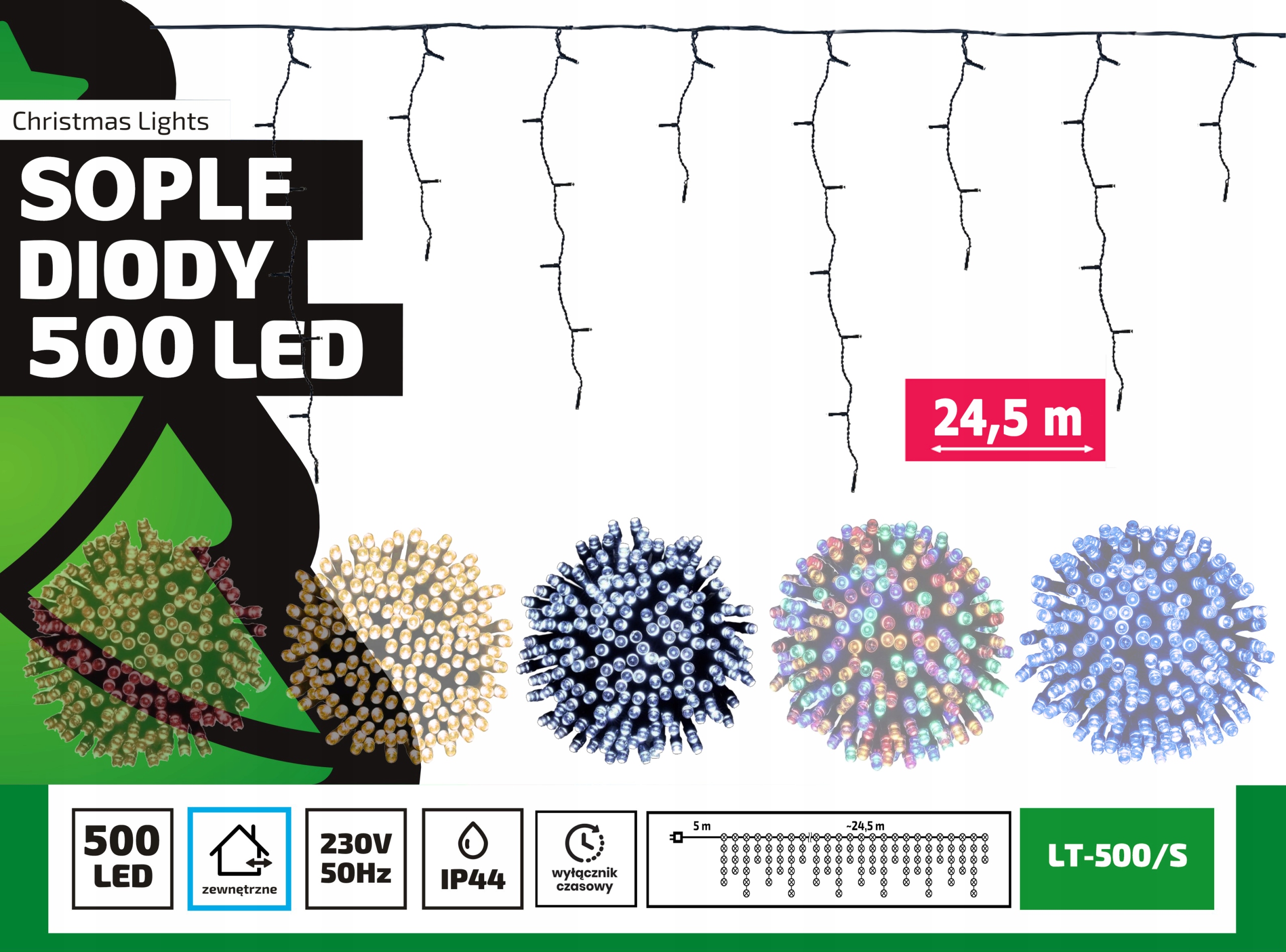 Sople led oświetlenie świąteczne 24,5 metra zewnętrzne 500 LED Światło stałe - Zimny Biały 2 Sople led oświetlenie świąteczne 24,5 metra zewnętrzne 500 LED Światło stałe - Zimny Biały 20