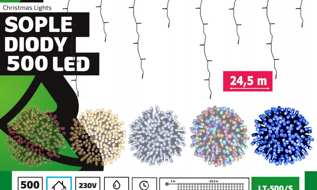 Sople led oświetlenie świąteczne 24,5 metra zewnętrzne 500 LED Światło stałe - Niebieski