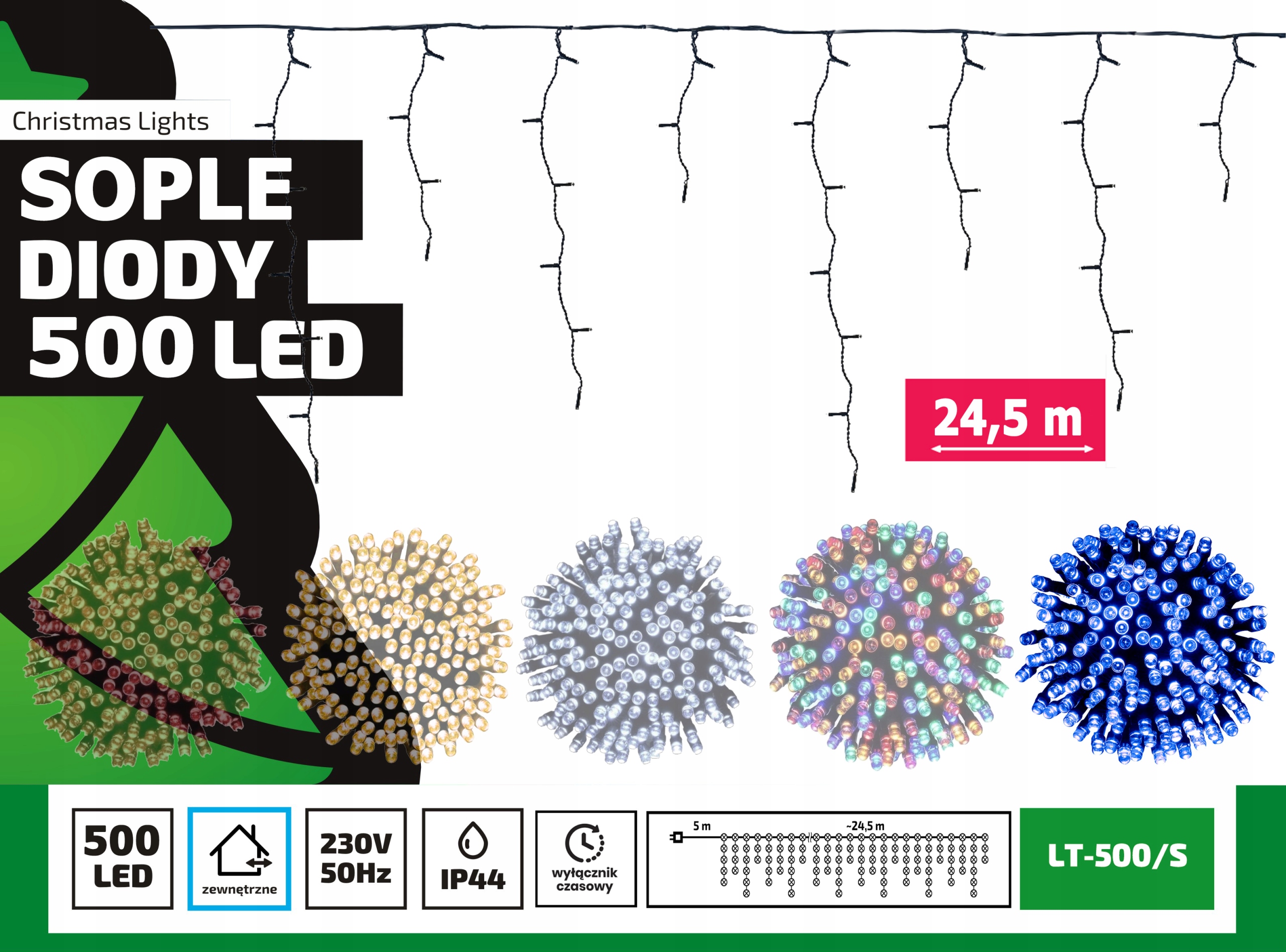 Sople led oświetlenie świąteczne 24,5 metra zewnętrzne 500 LED Światło stałe - Niebieski 2 Sople led oświetlenie świąteczne 24,5 metra zewnętrzne 500 LED Światło stałe - Niebieski 20