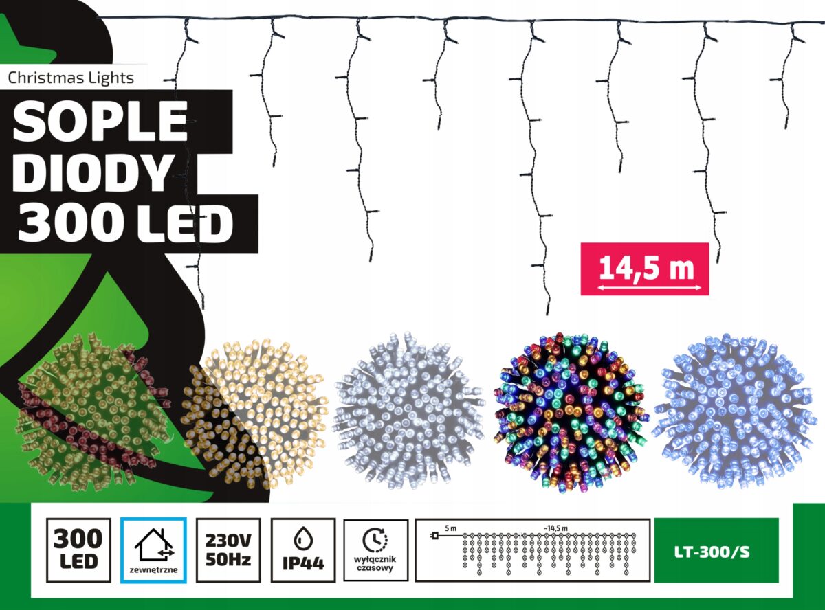 Sople led oświetlenie świąteczne 14 5m zewnętrzne 300 LED Światło stałe - Multikolor 1