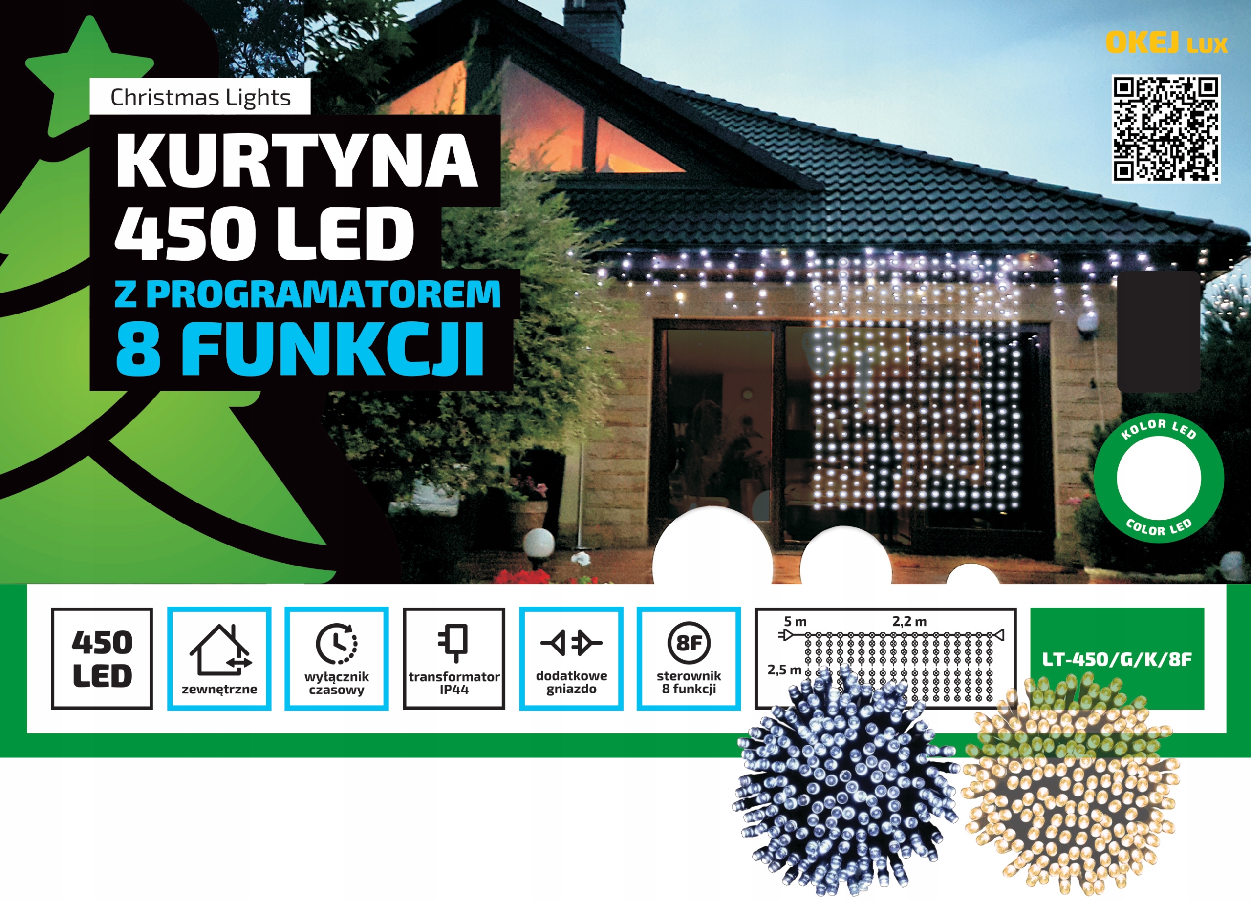Kurtyna led oświetlenie świąteczne 2,2 zewnętrzne 450 LED z gniazdem - Programator 8 funkcji - Zimny Biały 2 Kurtyna led oświetlenie świąteczne 2,2 zewnętrzne 450 LED z gniazdem - Programator 8 funkcji - Zimny Biały 22