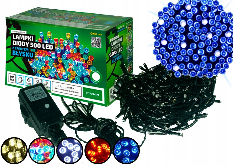 Zewnętrzne lampki choinkowe łańcuch led 50 metrów z 500 LED Flash - Niebieski 2 Zewnętrzne lampki choinkowe łańcuch led 50 metrów z 500 LED Flash - Niebieski 24