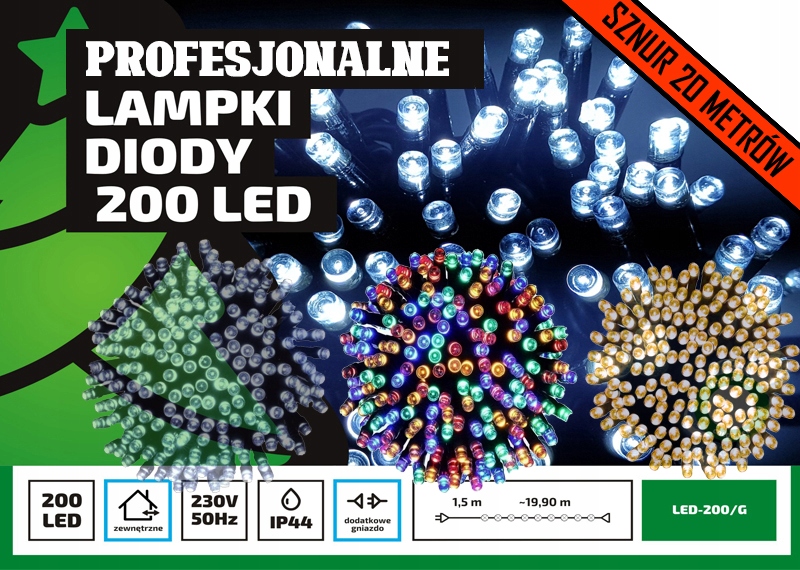Lampki choinkowe łańcuch led Profesjonalne Oświetlenie Świąteczne 20m zewnętrzne 200 LED z gniazdem - Światło stałe - Multikolor 2 Lampki choinkowe łańcuch led Profesjonalne Oświetlenie Świąteczne 20m zewnętrzne 200 LED z gniazdem - Światło stałe - Multikolor 20