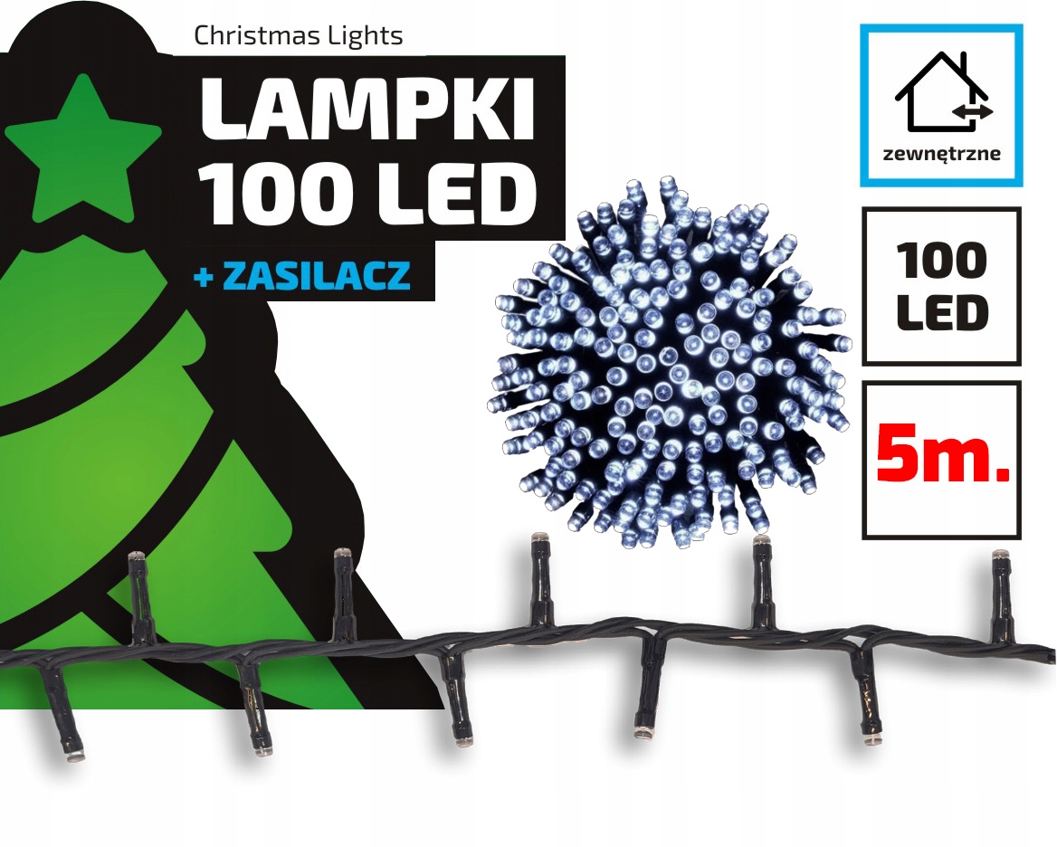 Lampki choinkowe łańcuch led 5 metrów zewnętrzne 100 LED z gniazdem - Światło stałe - Zimny Biały 2 Lampki choinkowe łańcuch led 5 metrów zewnętrzne 100 LED z gniazdem - Światło stałe - Zimny Biały 20
