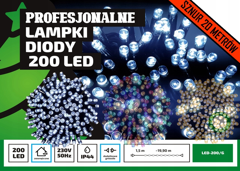 Lampki choinkowe łańcuch led Profesjonalne Oświetlenie Świąteczne 20m zewnętrzne 200 LED z gniazdem - Światło stałe - Zimny Biały 2 Lampki choinkowe łańcuch led Profesjonalne Oświetlenie Świąteczne 20m zewnętrzne 200 LED z gniazdem - Światło stałe - Zimny Biały 20