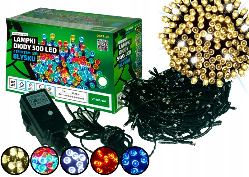 Zewnętrzne lampki choinkowe łańcuch led 50 metrów z 500 LED Flash - Ciepły Biały 2 Zewnętrzne lampki choinkowe łańcuch led 50 metrów z 500 LED Flash - Ciepły Biały 20