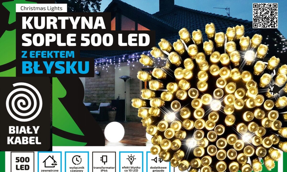 Sople LED Oświetlenie Świąteczne 24,5m Zewnętrzne 500 LED z gniazdem - Światło stałe - Ciepły Biały