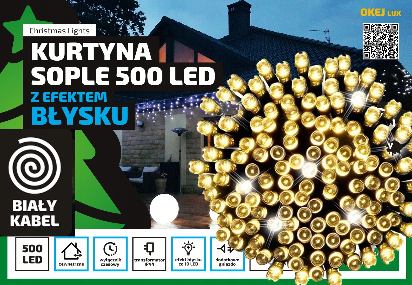Sople LED Oświetlenie Świąteczne 24,5m Zewnętrzne 500 LED z gniazdem - Światło stałe - Ciepły Biały 2 Sople LED Oświetlenie Świąteczne 24,5m Zewnętrzne 500 LED z gniazdem - Światło stałe - Ciepły Biały 32
