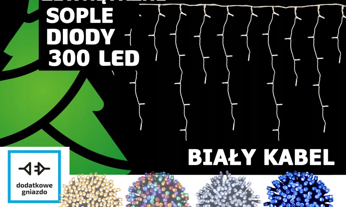 Sople LED Oświetlenie Świąteczne 14,5m Zewnętrzne 300 LED z gniazdem - Flash - Niebieski