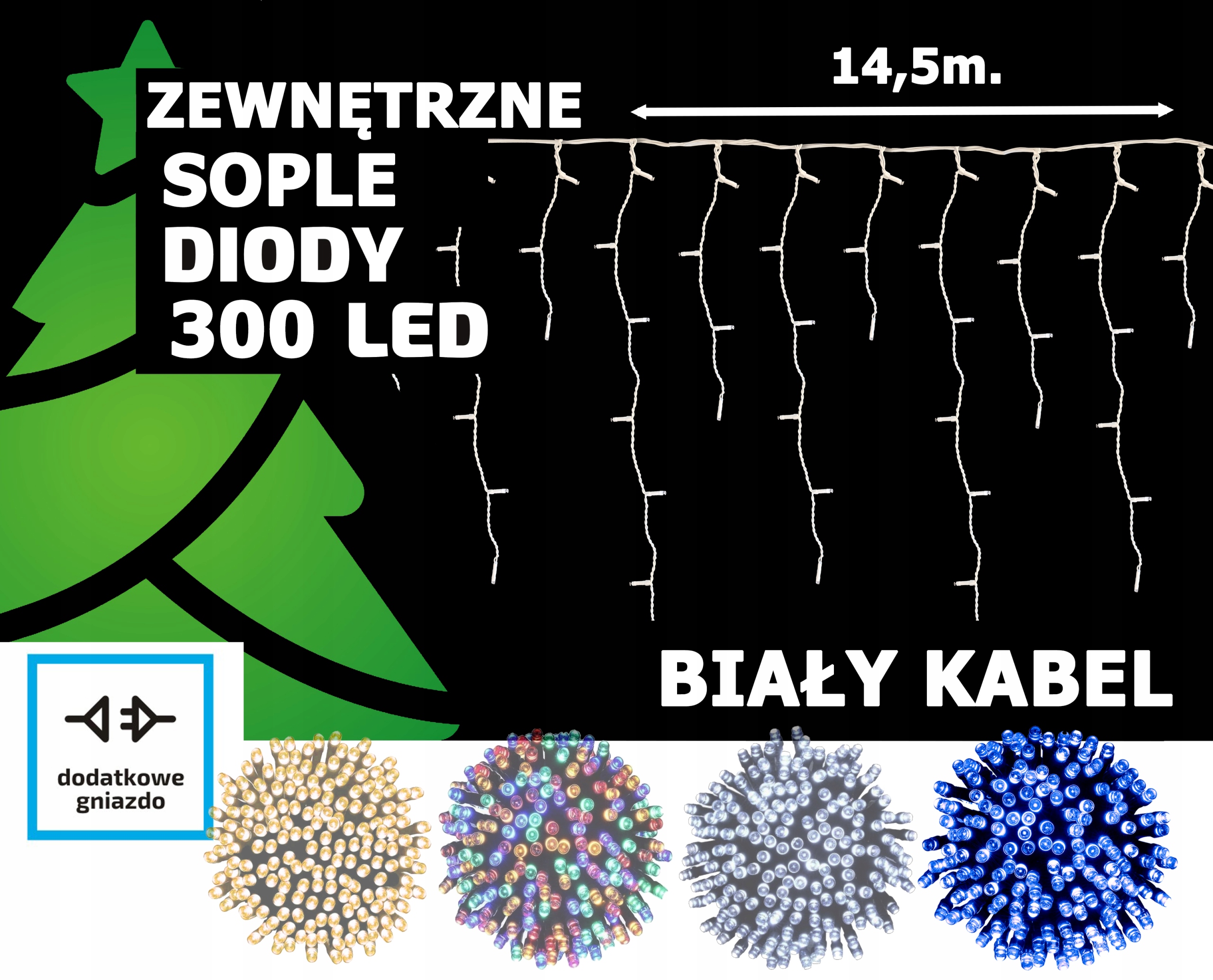 Sople LED Oświetlenie Świąteczne 14,5m Zewnętrzne 300 LED z gniazdem - Flash - Niebieski 2 Sople LED Oświetlenie Świąteczne 14,5m Zewnętrzne 300 LED z gniazdem - Flash - Niebieski 20