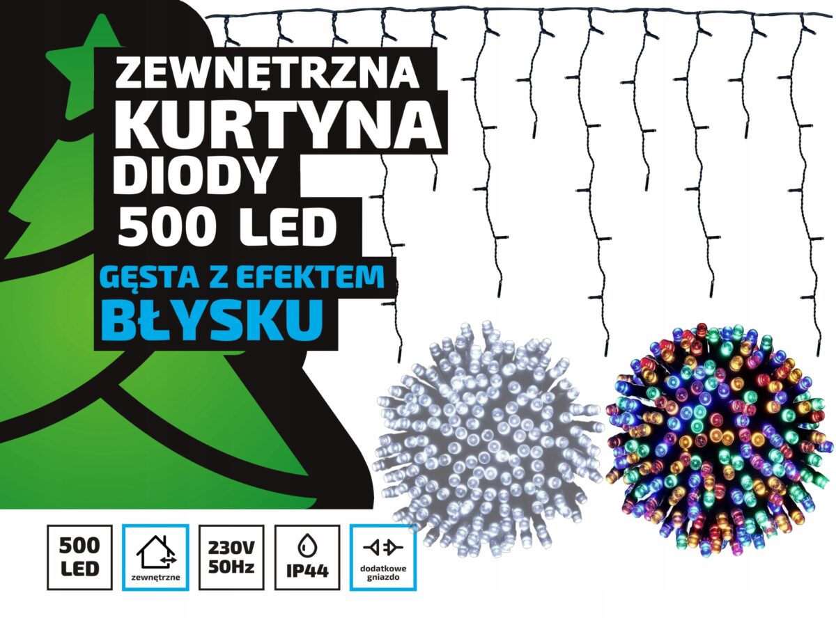 Sople led oświetlenie świąteczne 20m zewnętrzne 500 LED z gniazdem - Flash - Multikolor 1
