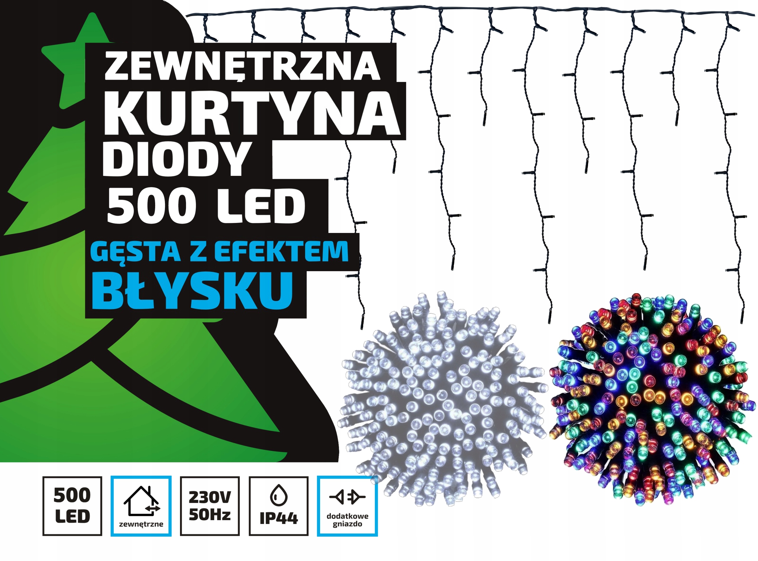 Sople led oświetlenie świąteczne 20m zewnętrzne 500 LED z gniazdem - Flash - Multikolor 2 Sople led oświetlenie świąteczne 20m zewnętrzne 500 LED z gniazdem - Flash - Multikolor 20