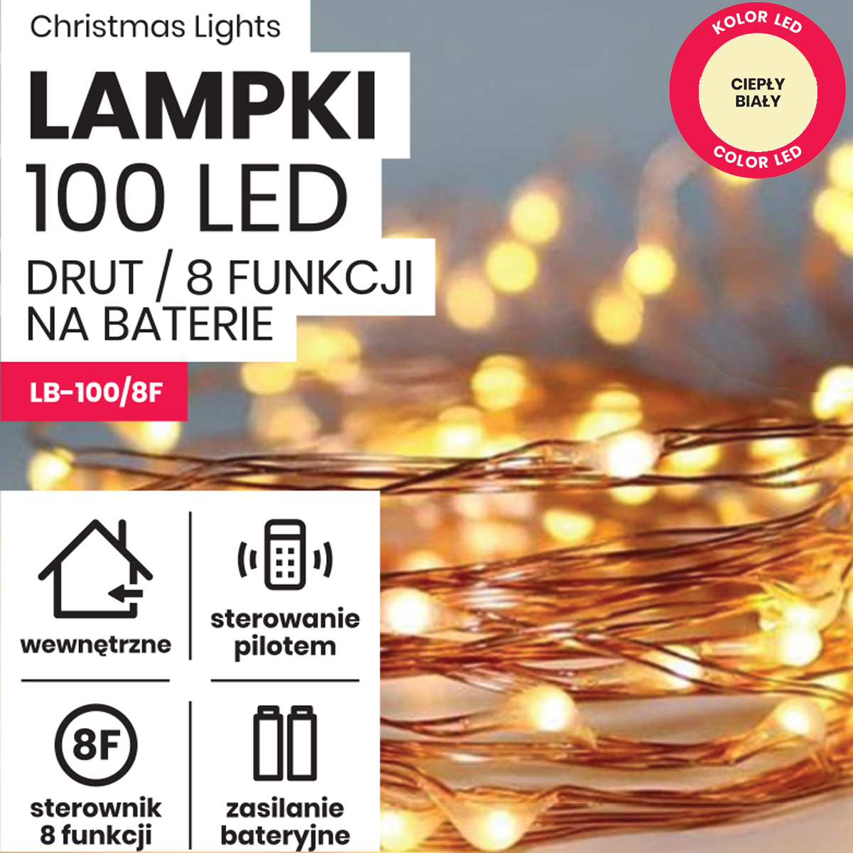 Lampki na druciku lampki choinkowe 10 metrów wewnętrzne 100 LED Programator 8 funkcji - Ciepły Biały 2 Lampki na druciku lampki choinkowe 10 metrów wewnętrzne 100 LED Programator 8 funkcji - Ciepły Biały 20