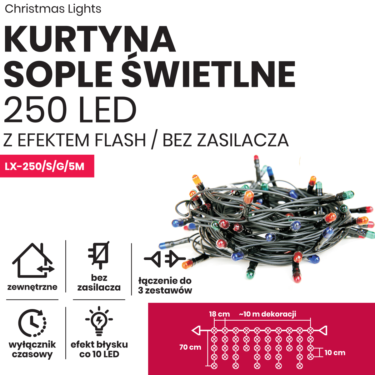 Sople led oświetlenie świąteczne 10m zewnętrzne 250 LED z gniazdem - Flash - Ciepły Biały 3 Sople led oświetlenie świąteczne 10m zewnętrzne 250 LED z gniazdem - Flash - Ciepły Biały 31