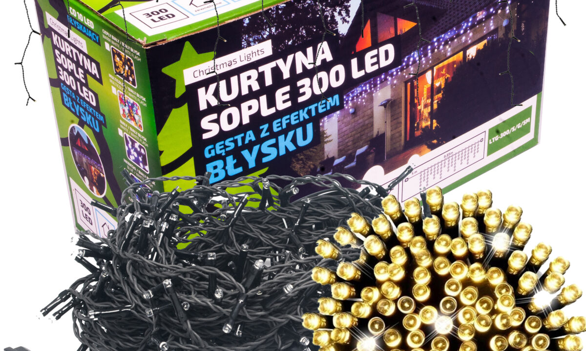 Sople led oświetlenie świąteczne 8,85m zewnętrzne 300 LED z gniazdem - Flash - Ciepły Biały