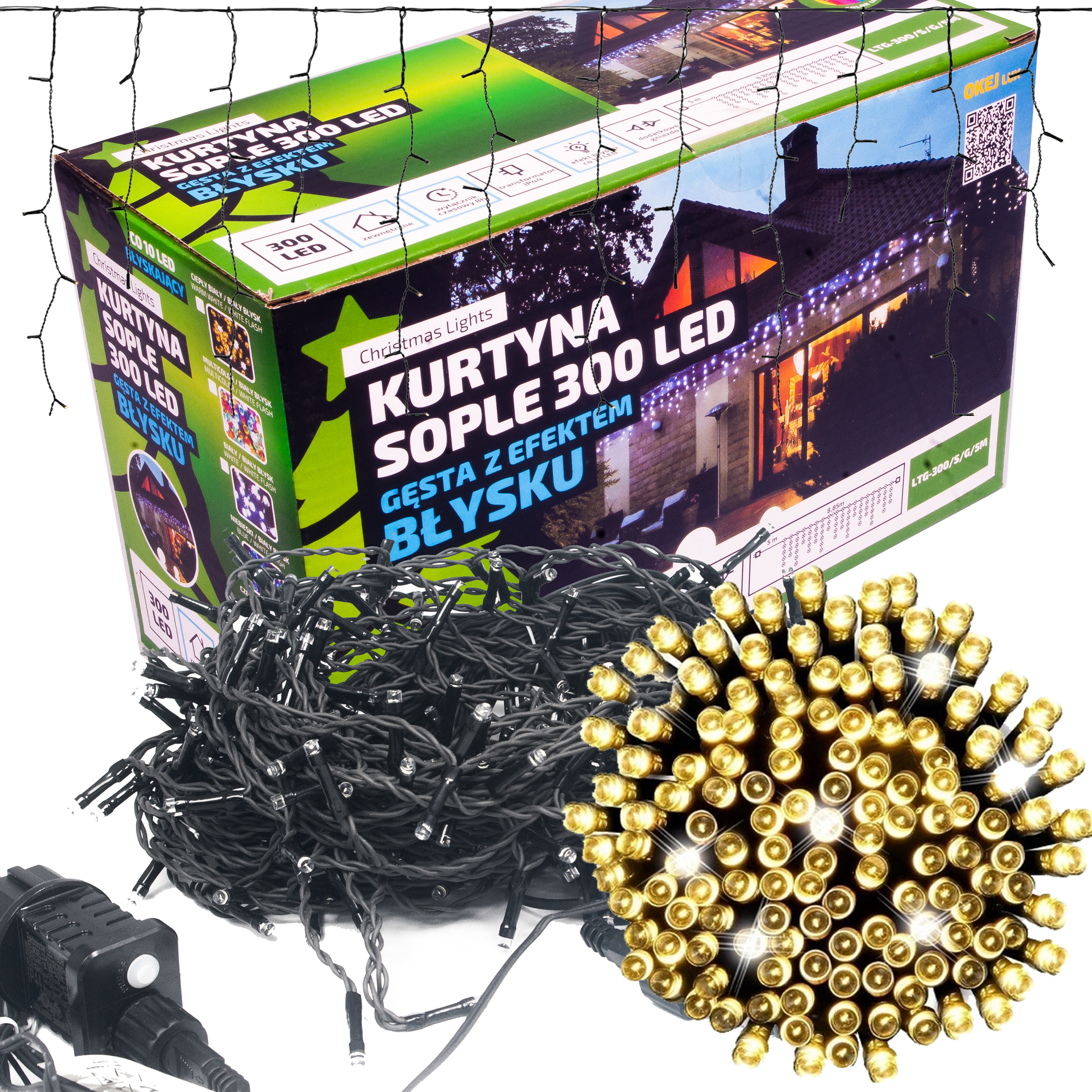 Sople led oświetlenie świąteczne 8,85m zewnętrzne 300 LED z gniazdem - Flash - Ciepły Biały 2 Sople led oświetlenie świąteczne 8,85m zewnętrzne 300 LED z gniazdem - Flash - Ciepły Biały 20