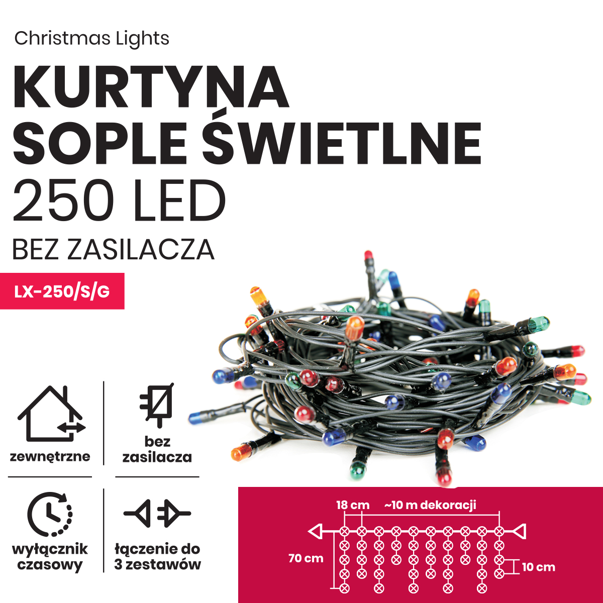 Sople led oświetlenie świąteczne 10m zewnętrzne 250 LED z gniazdem - Programator 8 funkcji - Niebieski 3 Sople led oświetlenie świąteczne 10m zewnętrzne 250 LED z gniazdem - Programator 8 funkcji - Niebieski 31