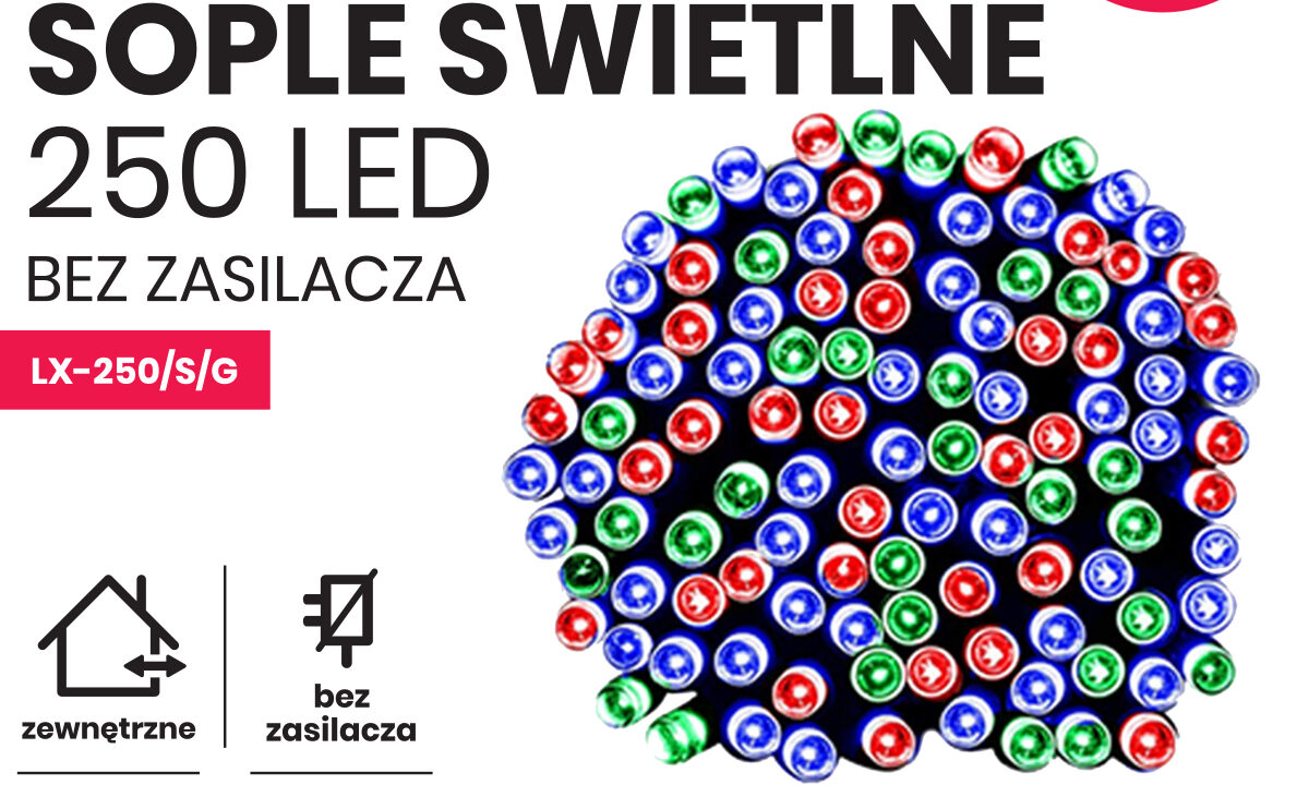 Sople led oświetlenie świąteczne 10m zewnętrzne 250 LED z gniazdem - Programator 8 funkcji - Multikolor