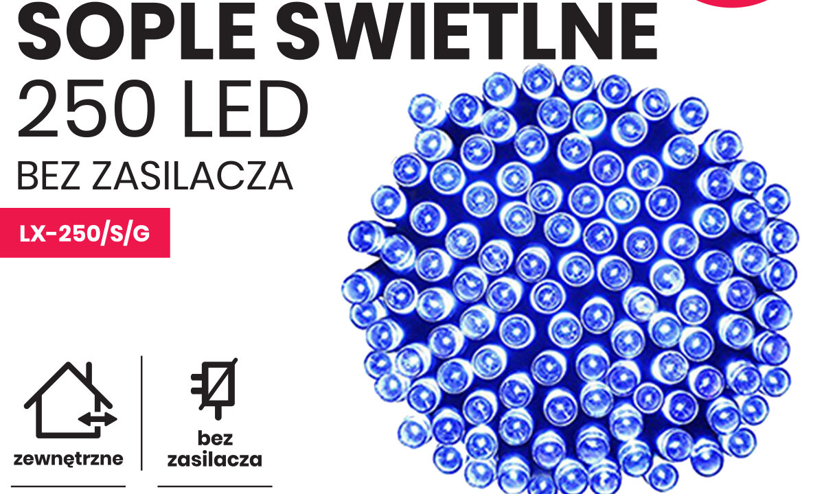 Sople led oświetlenie świąteczne 10m zewnętrzne 250 LED z gniazdem - Programator 8 funkcji - Niebieski