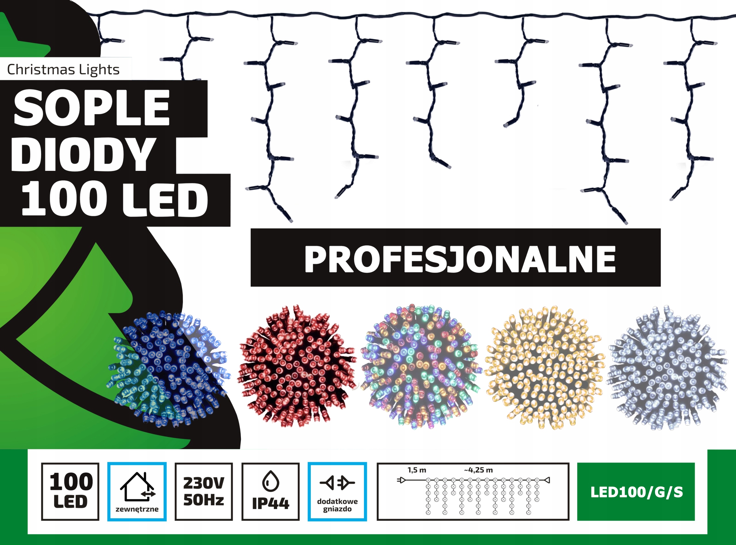 Sople LED Profesjonalne Oświetlenie Świąteczne 4,25m Zewnętrzne 100 LED z gniazdem - Światło stałe - Czerwony 2 Sople LED Profesjonalne Oświetlenie Świąteczne 4,25m Zewnętrzne 100 LED z gniazdem - Światło stałe - Czerwony 20