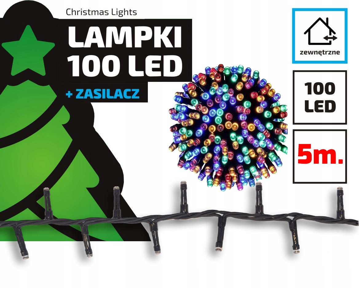 Lampki choinkowe łańcuch led 5 metrów zewnętrzne 100 LED z gniazdem - Światło stałe - Multikolor 2 Lampki choinkowe łańcuch led 5 metrów zewnętrzne 100 LED z gniazdem - Światło stałe - Multikolor 20
