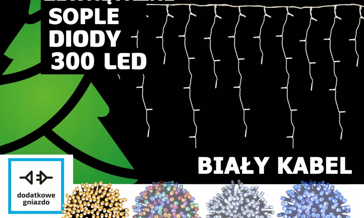 Sople LED Oświetlenie Świąteczne 14,5m Zewnętrzne 300 LED z gniazdem - Flash - Ciepły Biały