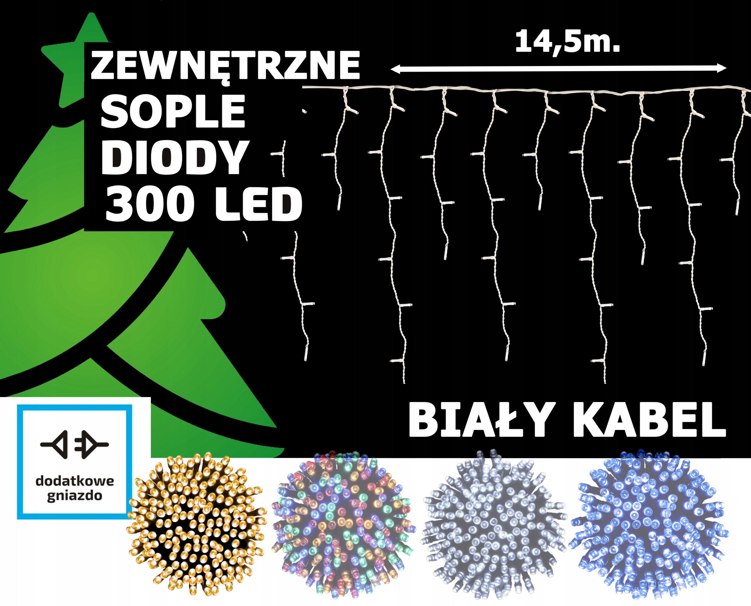 Sople LED Oświetlenie Świąteczne 14,5m Zewnętrzne 300 LED z gniazdem - Flash - Ciepły Biały 2 Sople LED Oświetlenie Świąteczne 14,5m Zewnętrzne 300 LED z gniazdem - Flash - Ciepły Biały 20
